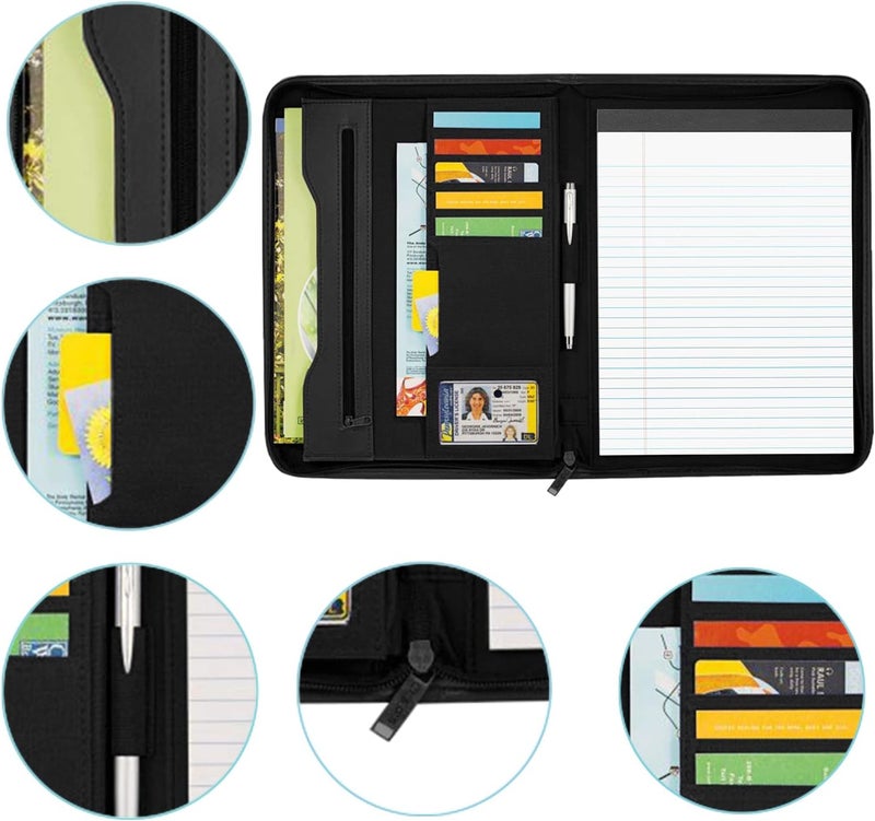 Gorbado Zippered Portfolio Organizer/ A4 Refillable Lined Writing Notepad Folder Case/Fabric-Covered Padfolio Binder with Interior Storage Pocket for Men Women. - Image 4